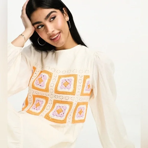 ASOS Design Broderie Crochet Bodice Maxi Bohemian Dress Size 4 - Picture 2 of 11